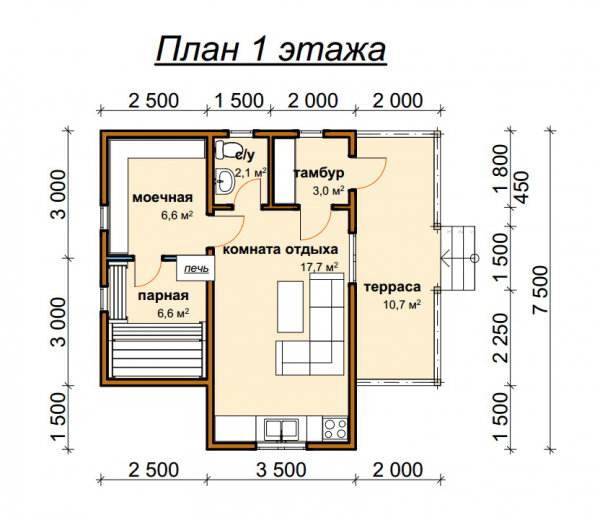 Б-12. Баня из бруса 46,7 м.кв. (Фото 4)