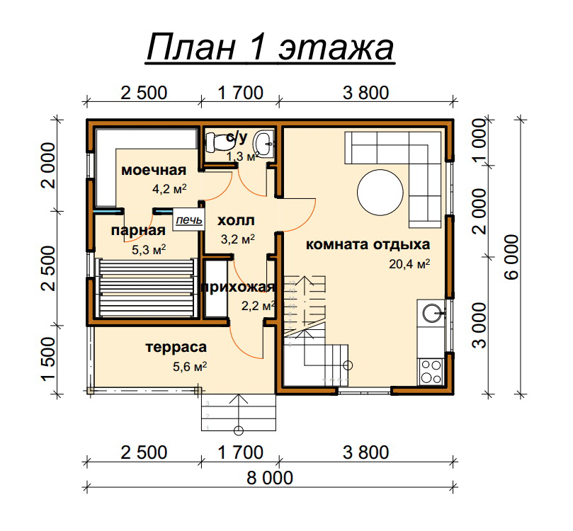 Б-24. Баня из бруса 76,4 м.кв. 6х8. Заказать строительство дома из ...