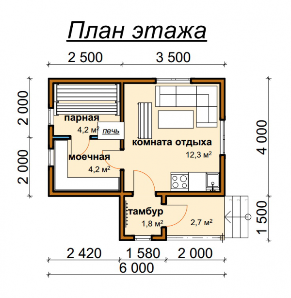 Б-3. Баня из бруса 25,2 м.кв. (Фото 4)