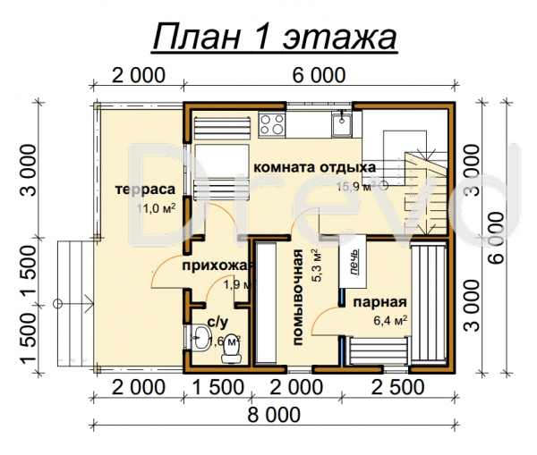 Б-30. Баня из бруса 84 м.кв. (Фото 4)