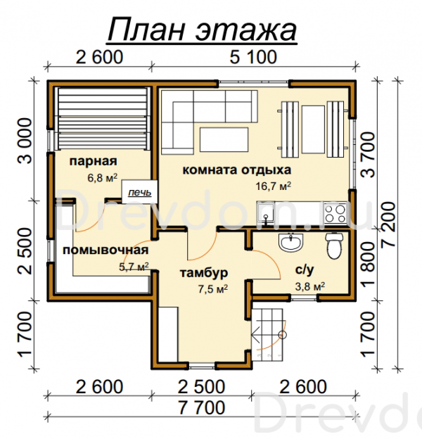 Б-6. Баня из бруса 40,2 м.кв. (Фото 4)