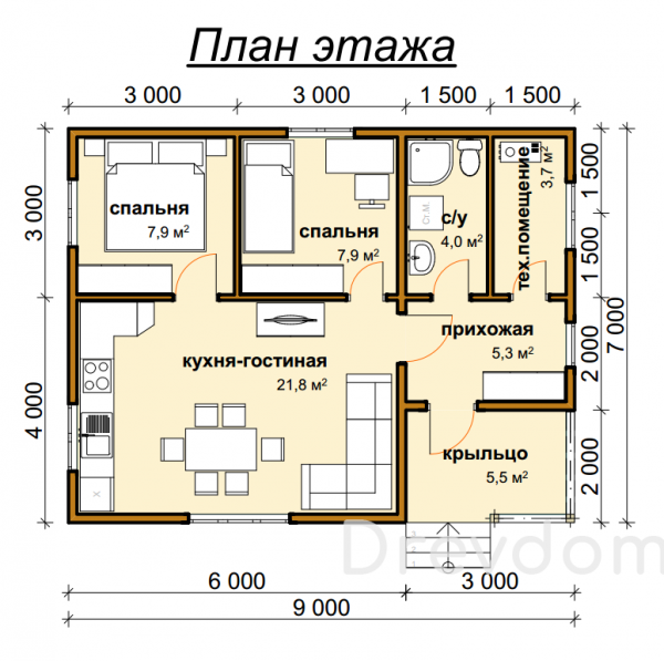 ДБ-12. Дом из бруса 56 м.кв.  (Фото 4)
