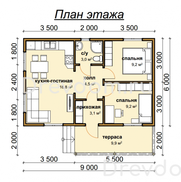 ДБ-33. Дом из бруса 58 кв.м. (Фото 4)
